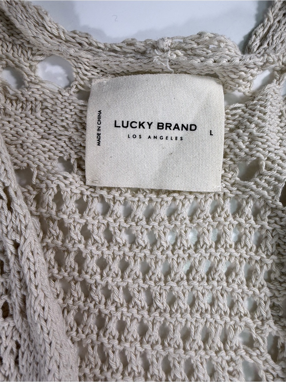 Lucky Brand 100% Cotton Openwork Crochet Knit Cardigan in Light Beige - Picture 5 of 11